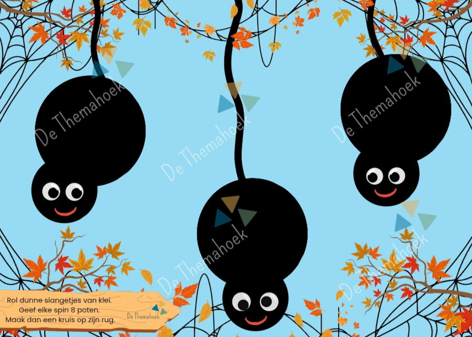 kleikaarten, thema kleine beestjes, spinnen, thema bos, herfst, groep 1/2, de themahoek