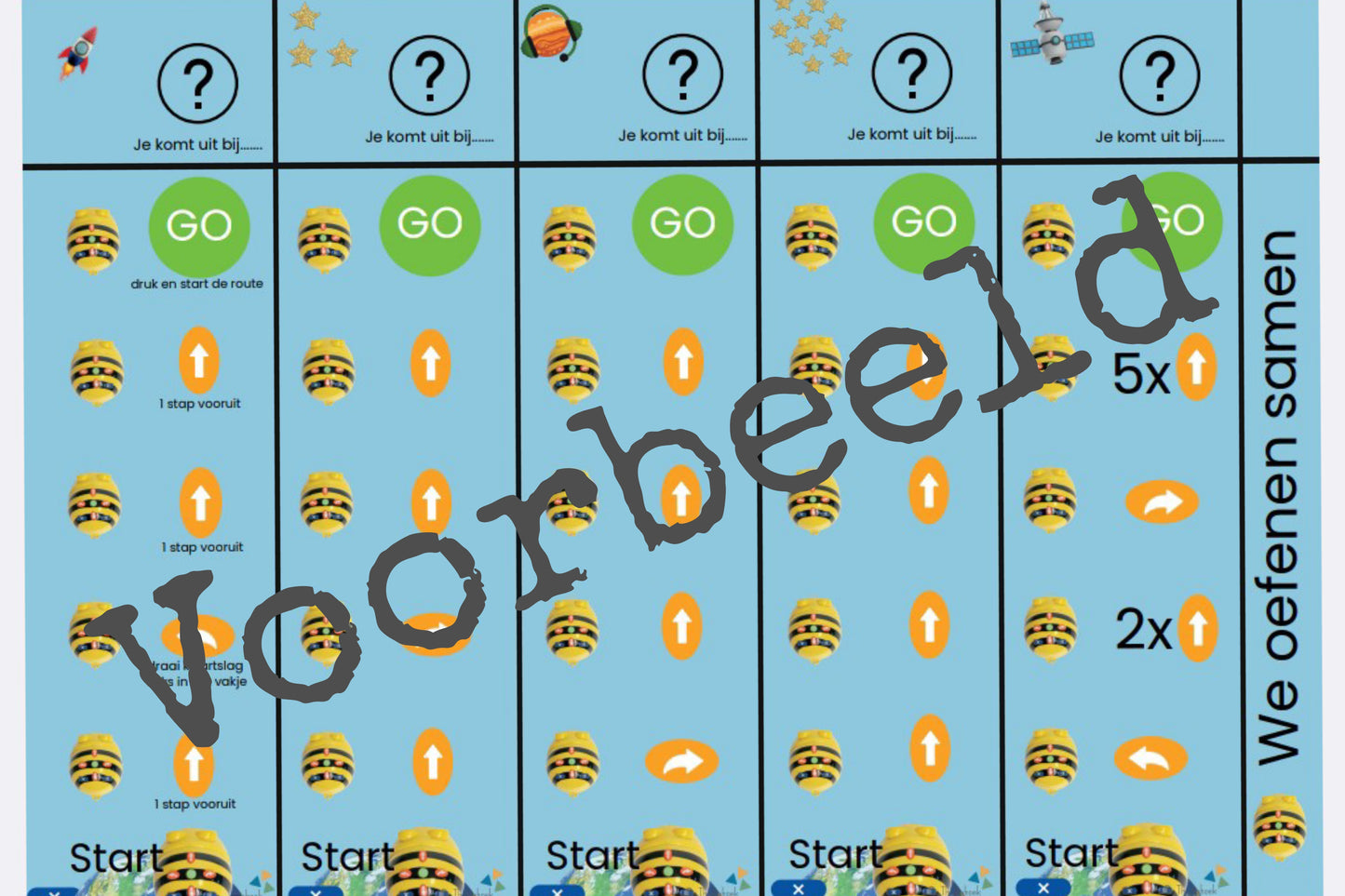 opdrachtkaartjes bij de beebotmat thema de ruimte voor groep 1/2 , de themahoek