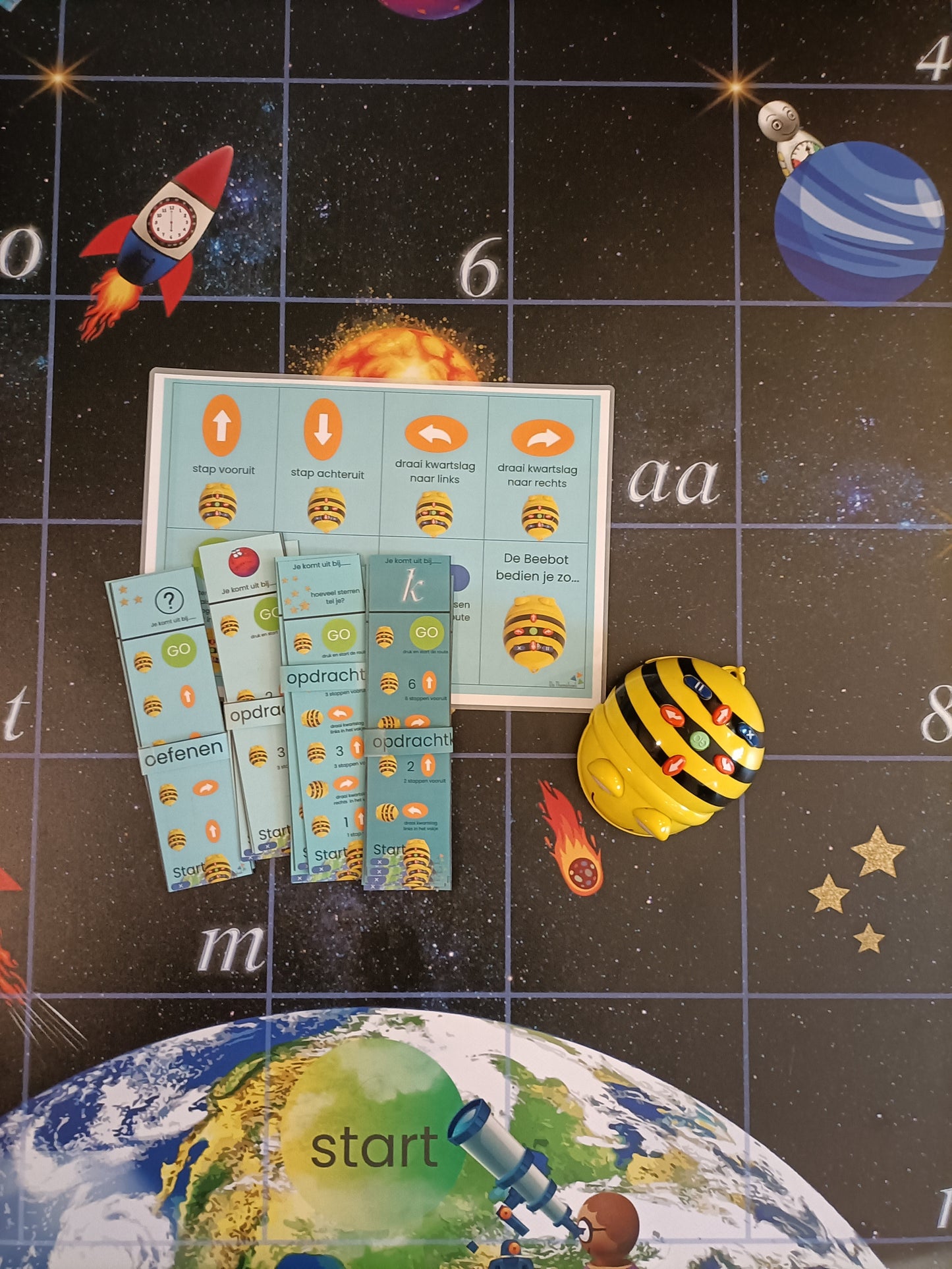 Beebotmat en opdrachtkaartjes thema de ruimte voor de kleuters van de themahoek