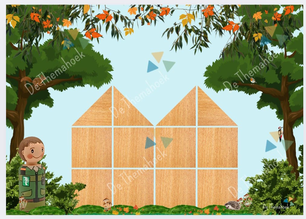 bos bouwkaarten, thema bos, thema herfst, bouwhoek, bouwhoek voorbeelden, bouwkaarten, de themahoek, themahoek