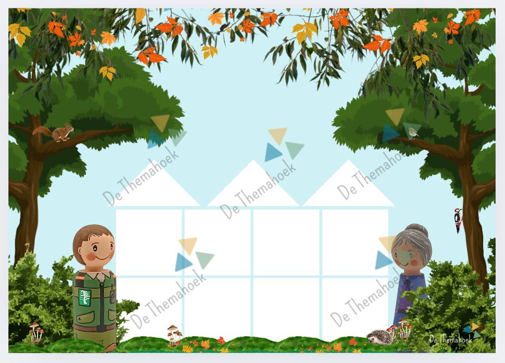bos bouwkaarten, thema bos, thema herfst, bouwhoek, bouwhoek voorbeelden, bouwkaarten, de themahoek, themahoek, groep 1/2