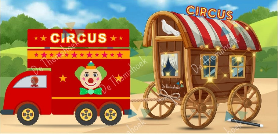 themahoek, thema circus, themahoek circus, kleuters, groep 1/2, bouwen, bouwkaarten, bouwvoorbeelden, circuskaravaan, circus op de haagse set, rekenen, meten, tellen, de themahoek, woonwagen circus, clown, goochelaar