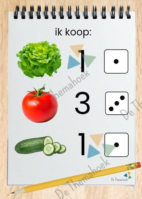 thema boerderij, kleuters, de boerderij, kleuters, groep 1/2, de boerderijwinkel, spelhoek boerderij, spel, spelhoek, themahoek, de themahoek, prijskaartjes, geldrekenen, dobbelsteenbeelden, tellen