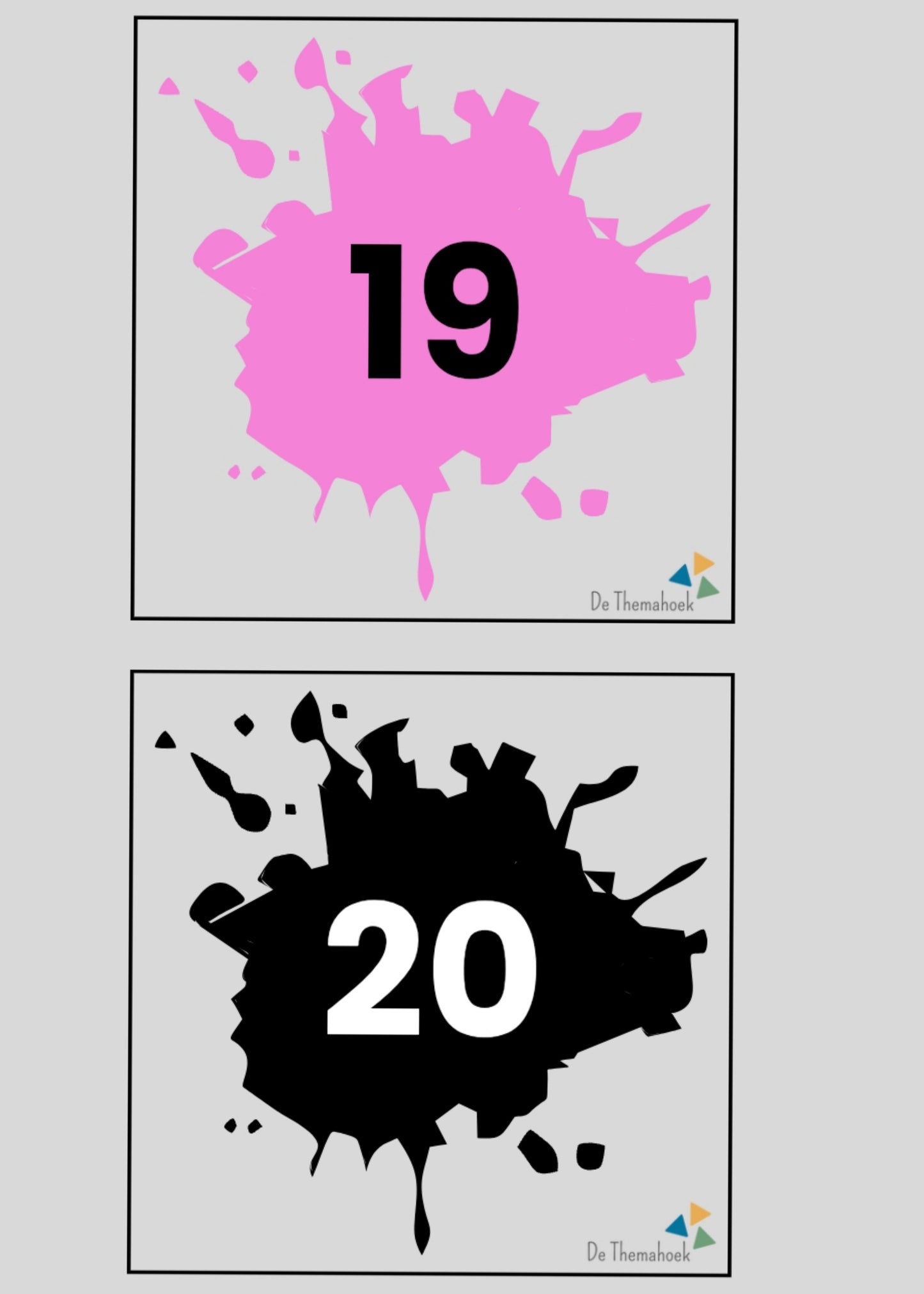 thema kunst cijferkaarten, de themahoek, thema kunst, thema museum, thema kleuren, cijfers tm 20, kleuters, cijferherkenning, getalrij, rekenen, spe thema kunst