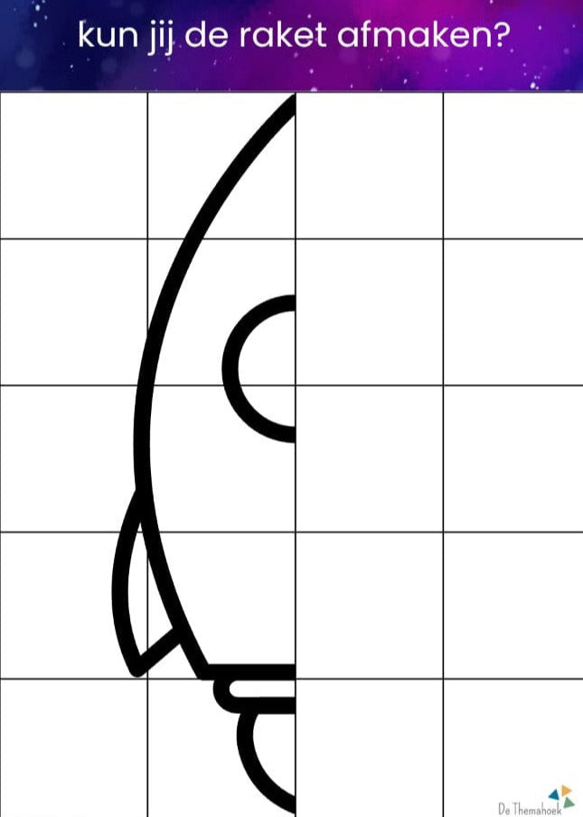 cijfertekeningen de ruimte, groep 1/2, kleuters, spiegelen de ruimte, de themahoek, themahoek, thema de ruimte, thema ruimte, gratis, rekenen, spiegelen