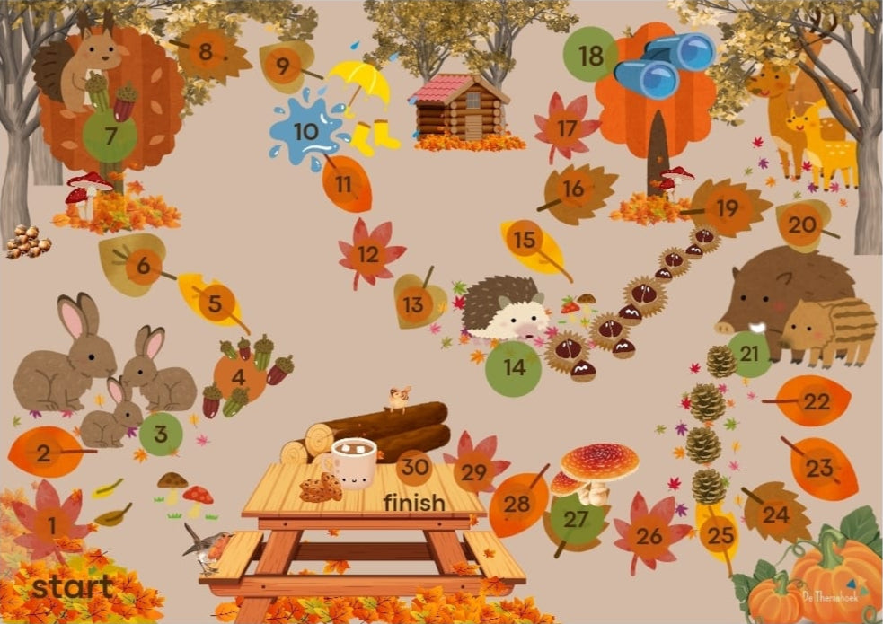 herfstspel, thema herfst, herfst kleuters, groep 1/2, themahoek herfst, de themahoek, thema bos, herfst in het bos, spel kleuters, gratis herfstspel