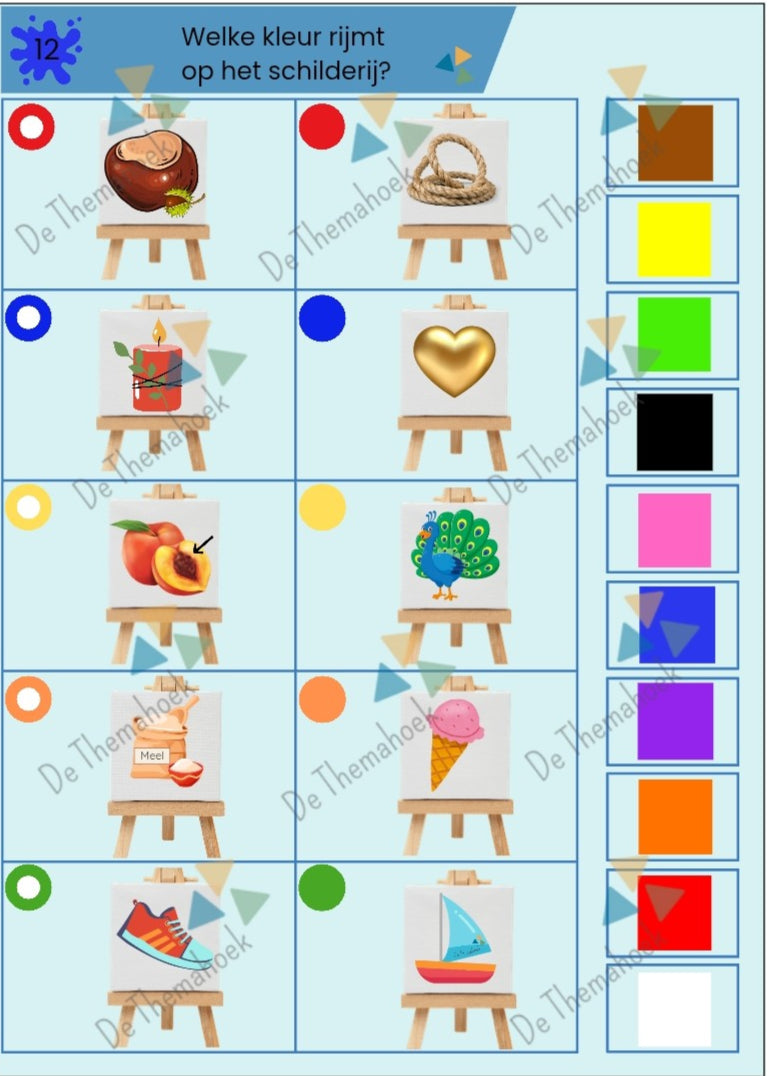 piccolo, thema kunst, kleuters, groep 1/2, kunst, rijmen, woordenschat, rekenen, de themahoek, themahoek, nt2 onderwijs, thema kleur en vorm