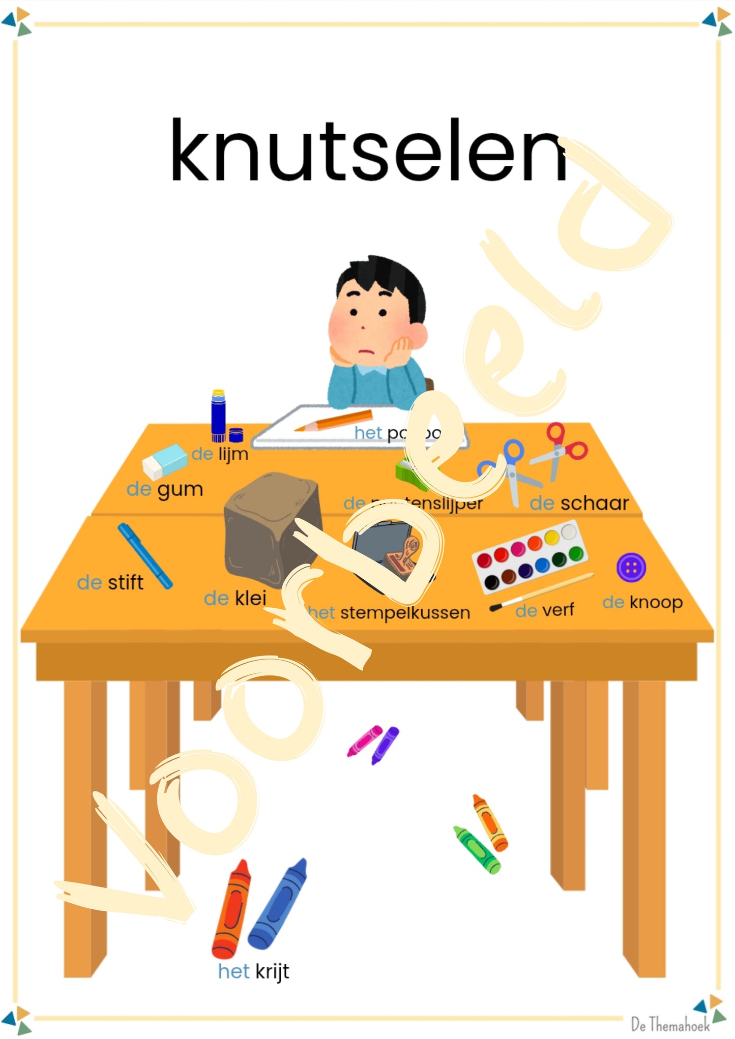woordplaten kunst, taalontwikkleing, nt2 en kleuters, de themahoek, themahoek