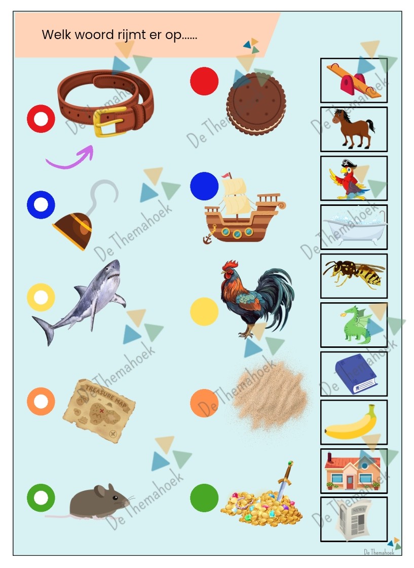 rijmen thema piraten, piccolo groep 1/2, thema piraten, thema, themahoek, de themahoek, piraten, piraten spel, kleuters, groep 1/2, meerkunners thema piraten, themahoek piraten, piccolo piraten
