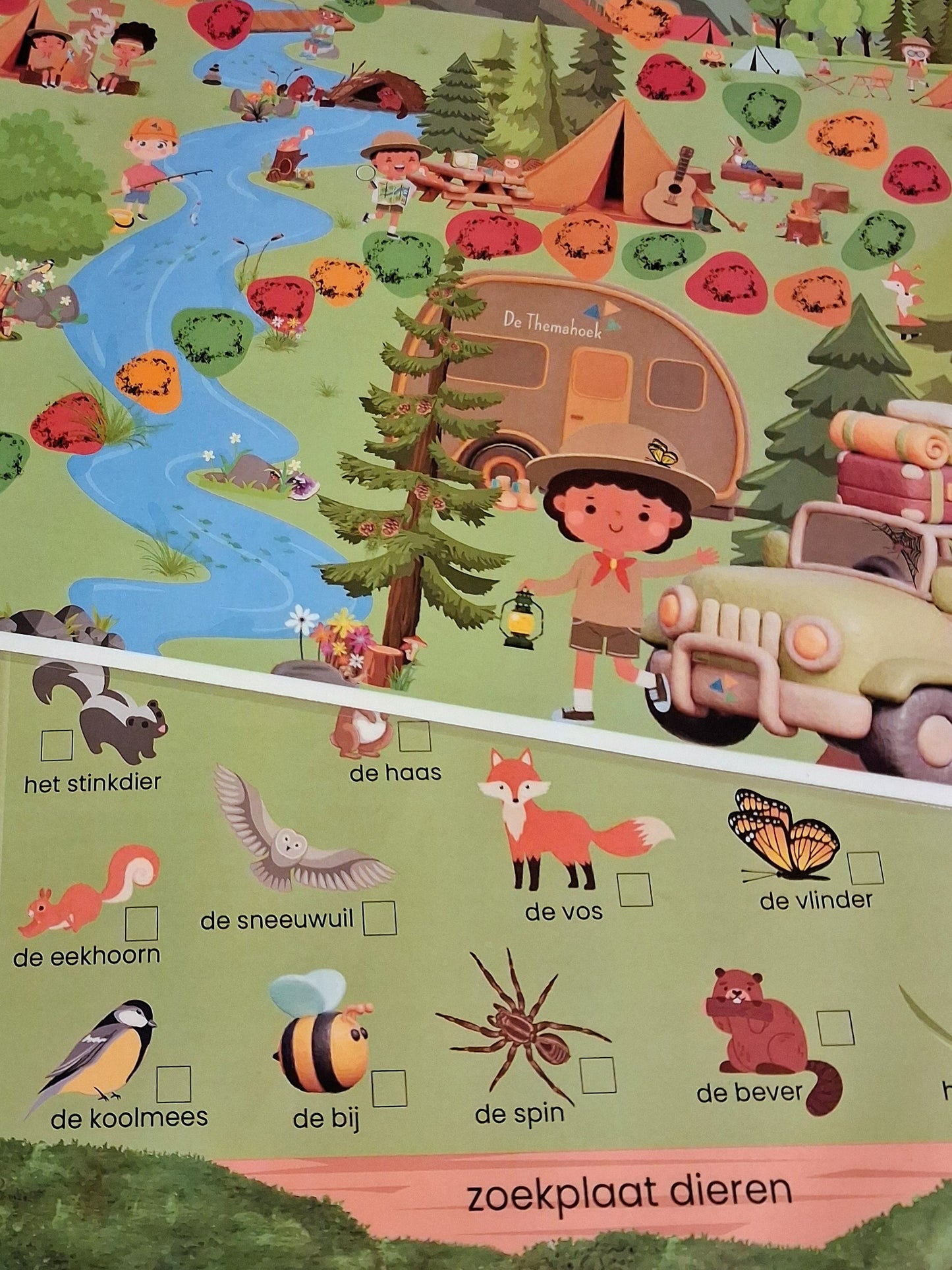 thema bos spel kleuren, themabos, de themahoek, zoekkaart, zoekplaat dieren, bosdieren kleuters