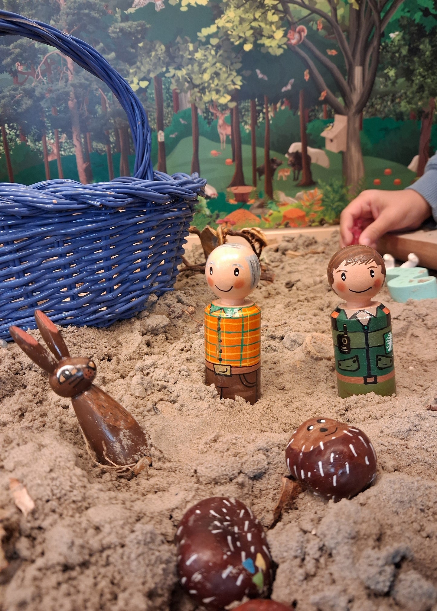 thema bos, verteltafel, thema herfst, kleuters, groep 1/2, bos, herfst, woordenschat, zandtafel, hoeken, themahoek, de themahoek, auditieve oefeningen