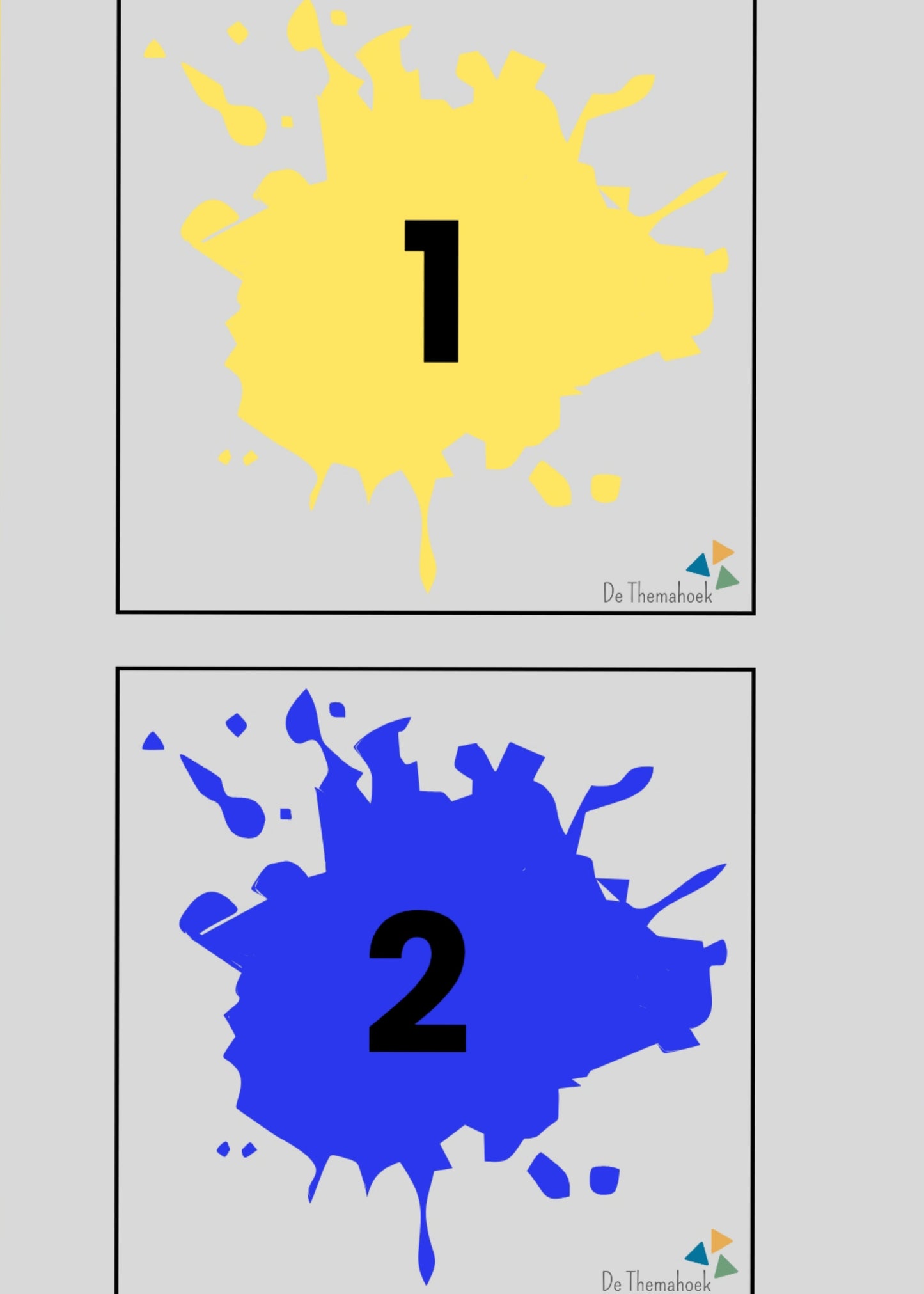 cijferkaarten thema kunst groep 1/2 , de themahoek, themahoek, kleuren, kleuters, groep 1/2, themahoek kunst, getalrij, rekenen met kleuters, thema kleur en vorm