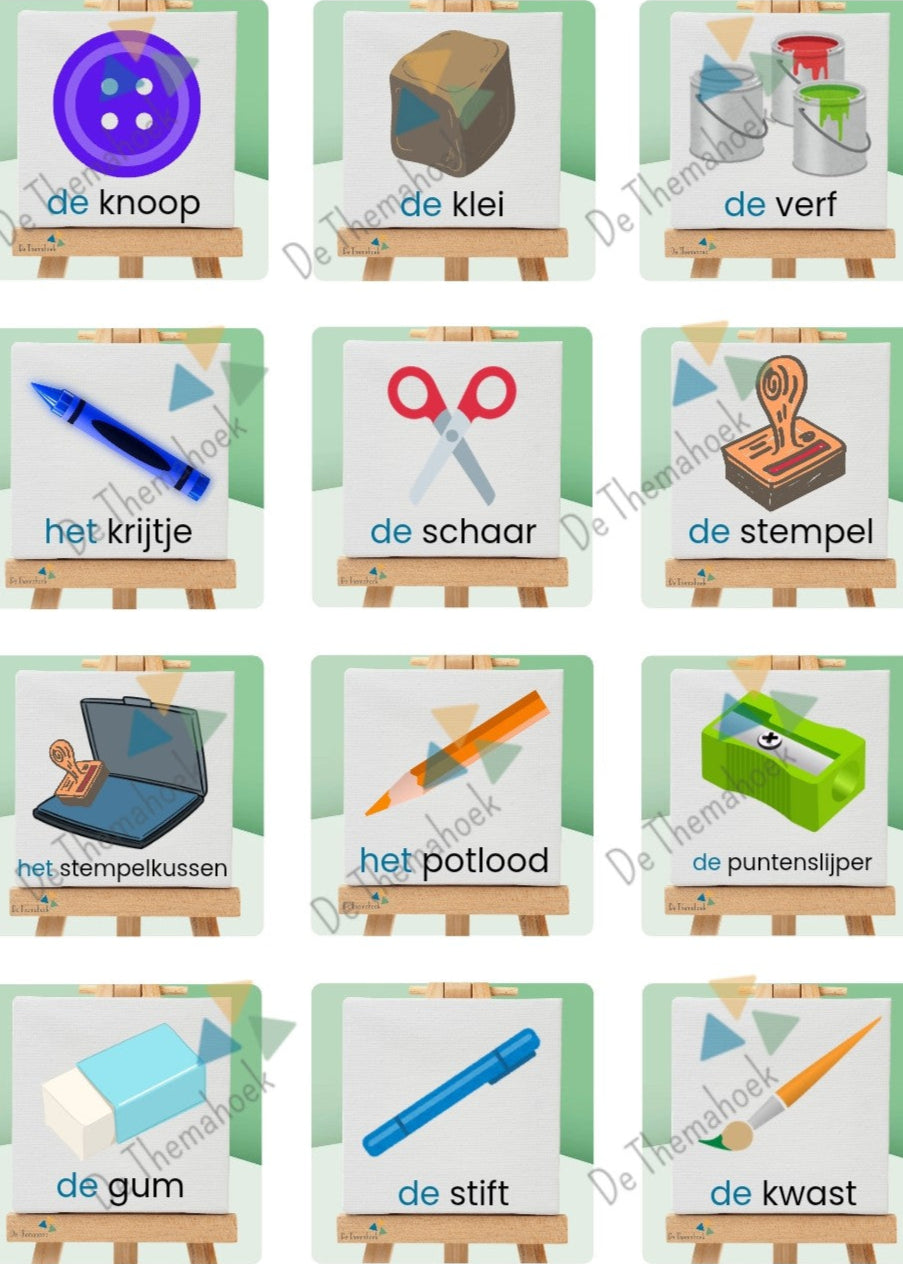thema kunst, memory, woordenschat, kleuters, groep 1/2, kunst, kunst memory, auditieve oefeningen, nt2 onderwijs, meertalige leerlingen, de themahoek, themahoek, thema museum