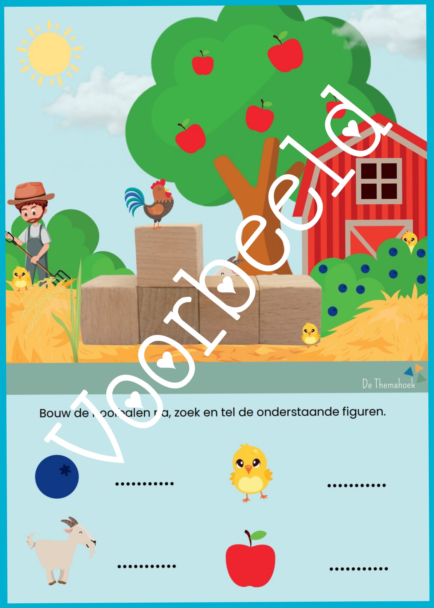 bouwhoek thema lente, bouwkaarten voor kleuters, themahoek, thema lente, kleuters, thema boerderij, thema lente