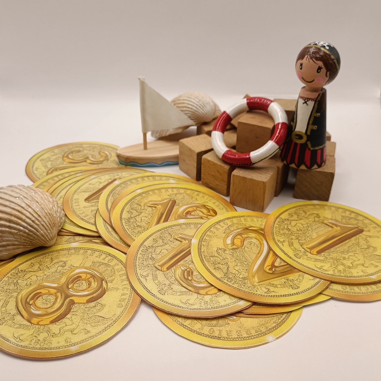 Thema piraten kleuters, gouden munten, rekenen groep 1/2, de themahoek, themahoek