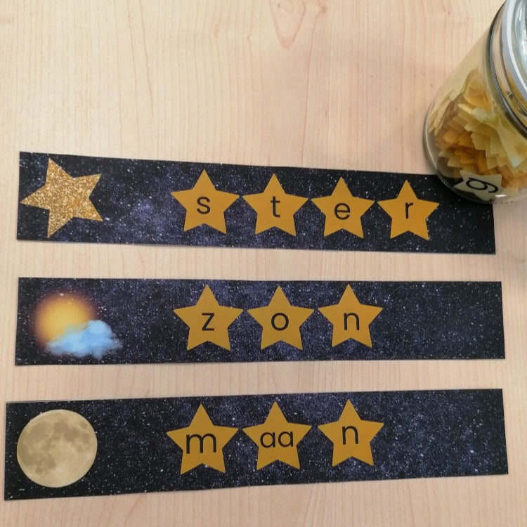 woordkaarten thema ruimte groep 1,2, kleuters, nt2 onderwijs, thema de ruimte, van de themahoek