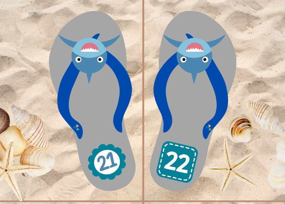 cijfers, thema strand, Thema vakantie, kleuters, vakantie, op reis, groep 1/2, slippers met cijfers, cijferkaarten, bewegend leren, telrij, cijferherkenning, cijfers tm 10, cijfers t/m 20, cijfers t/m 30, rekenen, sorteren