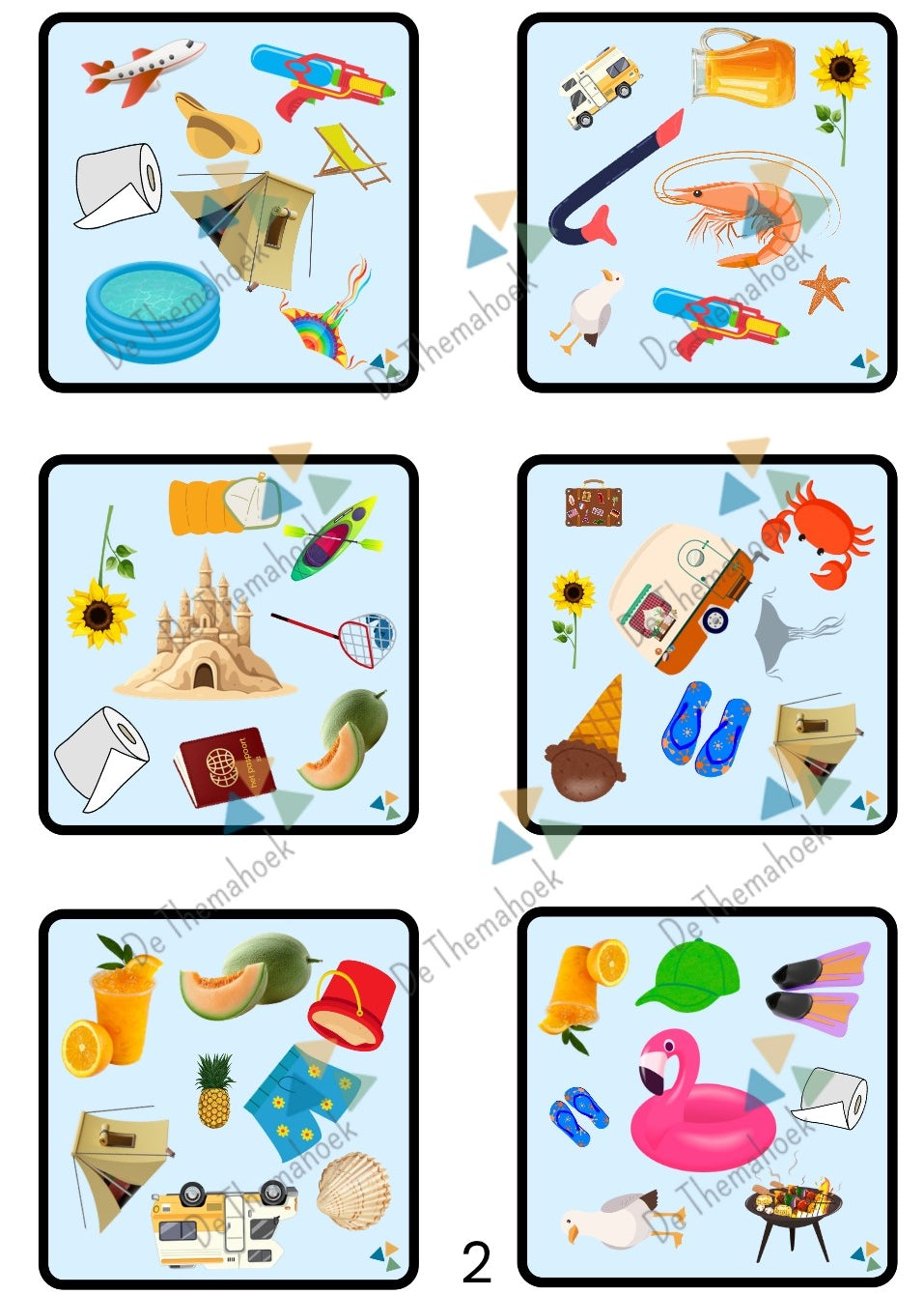 dobble, thema vakantie, kleuters, groep 1/2, thema op reis, thema de camping, thema zomer, thema strand en zee, spel, visuele analyse, executieve functies, spel kleuters, woordenschat, groep 3. nt2 onderwijs, nt2 leerlingen, auditieve oefeningen