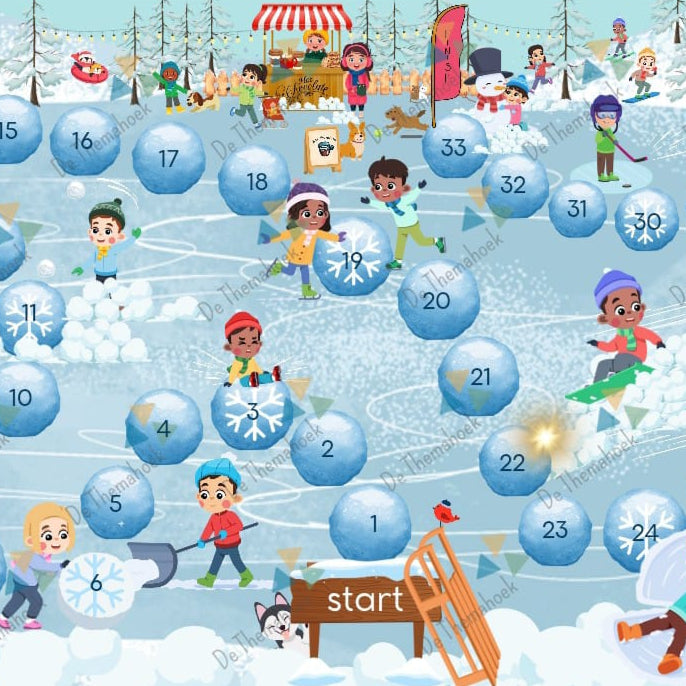 thema winter groep 1/2 de themahoek gezelschapsspel kleuters peuters nt2 rekenen, rekenen thema winter, thema winter spel, kleuters, groep 1/2, cijferherkenning winter, de themahoek, winter, thema winter, rekenen winter