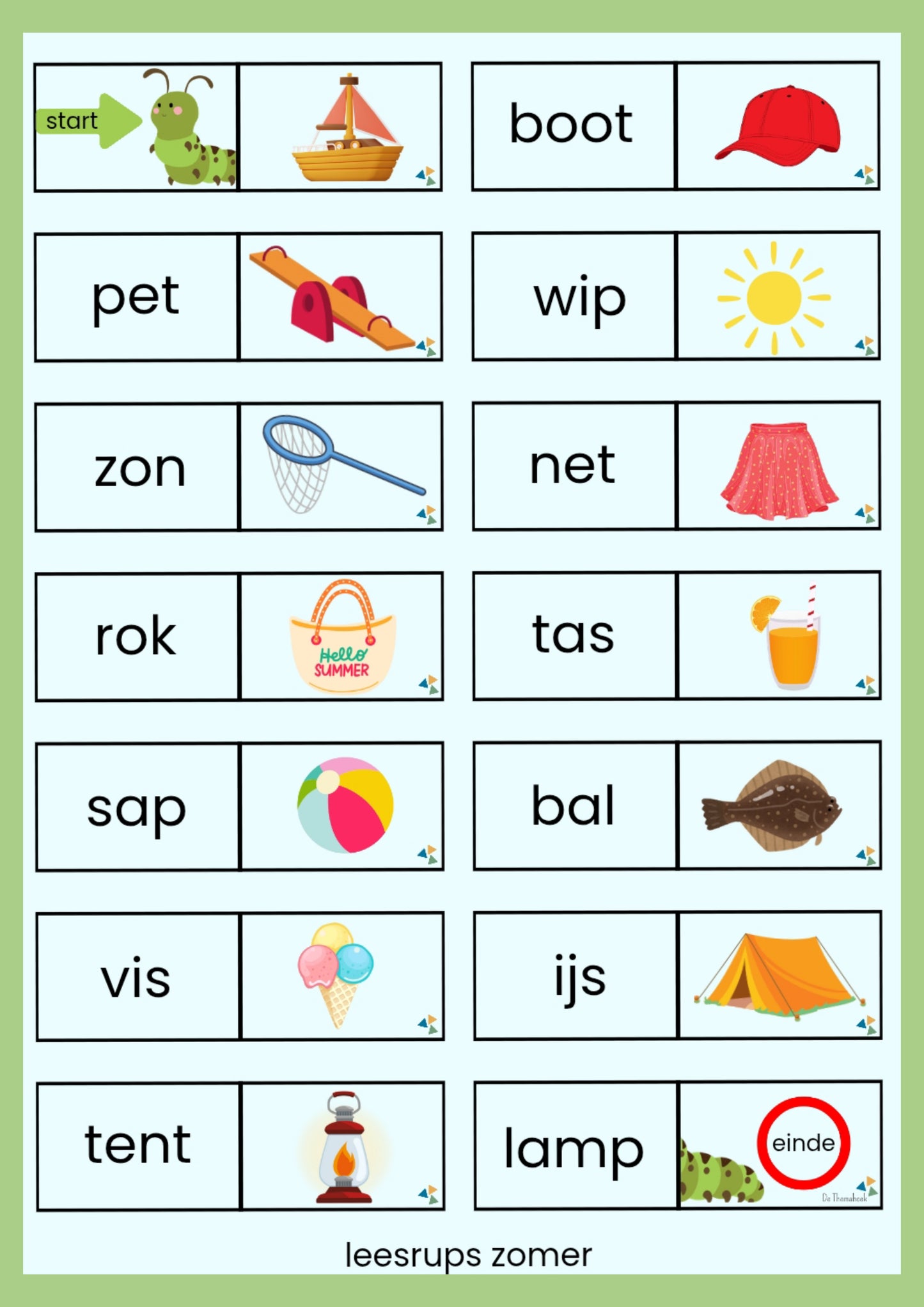 thema zomer leesrups, aanvankelijk lezen, kleuters, groep 1/2 , de themahoek, themahoek
