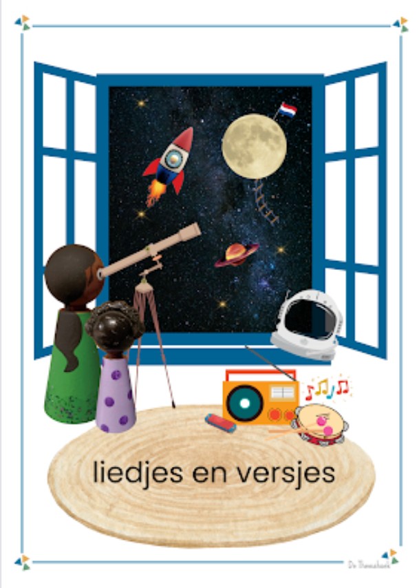 liedje , versje, thema de ruimte, thema ruimte, woordenschat, zingen thema ruimte, kleuters, groep 1/2, in de maneschijn, themahoek ruimte, de themahoek