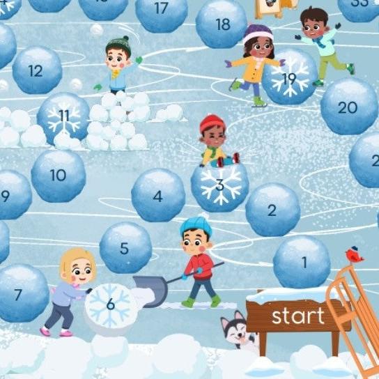 winter gezelschapsspel van de themahoek voor groep 1/2 , peuters, nt2, rekenen en woordenschat, de themahoek, themahoek winter, thema winter