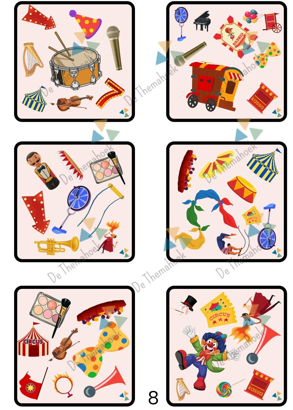 dobble thema circus, thema circus, thema spot on, woordenschat, kinderboekenweek 2026, kleuters, groep 1/2, de themahoek, spel, executieve functies