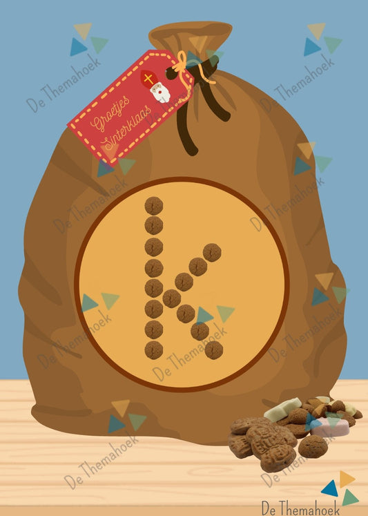 letters, sint, thema sint, thema sinterklaas, sinterklaas, dez ak van sinterklaas. pepernootletters, cocoladeletters. spel, letterherkenning, kleuters, groep 1/2