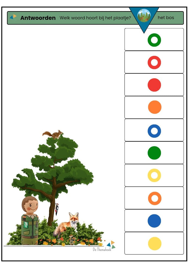 piccolo bos, piccolo, piccolokaarten, thema bos, kleuters, groep 1/2, de themahoek, themahoek bos, woordenschat, rekenen, tellen, cijferherkenning, letterkennis, vorm en kleur, piccolo kleuters, thema bos kleuters, thema bos groep 1/2