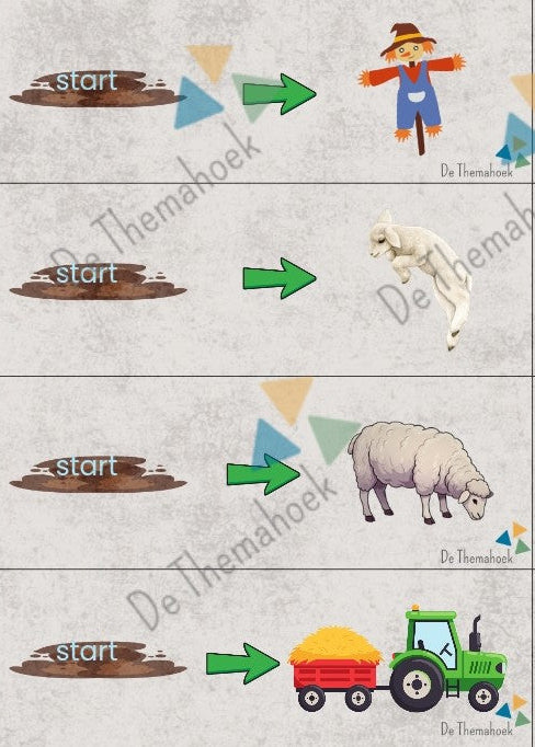 bee-bot mat, beebotmat, thema boerderij, thema lente, kleuters, groep 1/2, de boerderij, lente, cijferherkenning, letterherkenning, bee-bot, Bee-Bot, boerderijdieren, de themahoek, themahoek, spel boerderij