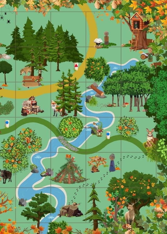 beebotmat in het thema bos voor groep 1/2, woordenschat, thema bos, themahoek, de themahoek, thema herfst, bosdieren, vorm en kleur, groep 1/2, kleuters, beebot, beebotmat kleuters, programmeren met kleuters