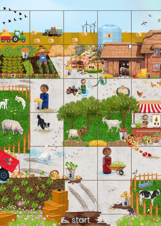 bee-bot mat, beebotmat, thema boerderij, thema lente, kleuters, groep 1/2, de boerderij, lente, cijferherkenning, letterherkenning, bee-bot, Bee-Bot, boerderijdieren, de themahoek, themahoek, spel boerderij