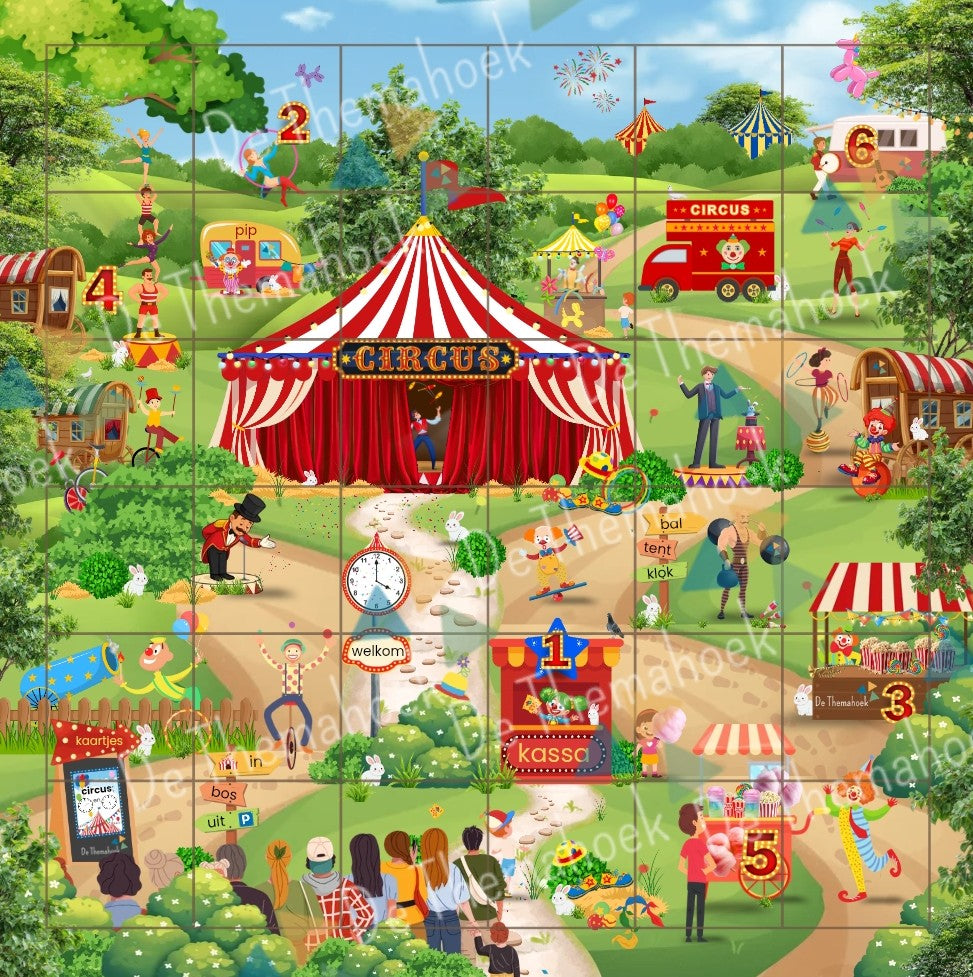 beebotmat thema circus, thema circus, bebotmat, beebot, circus, kleuters, groep 1/2, woordenschat, tellen, letterkennis, cijferkennis, thema spot on