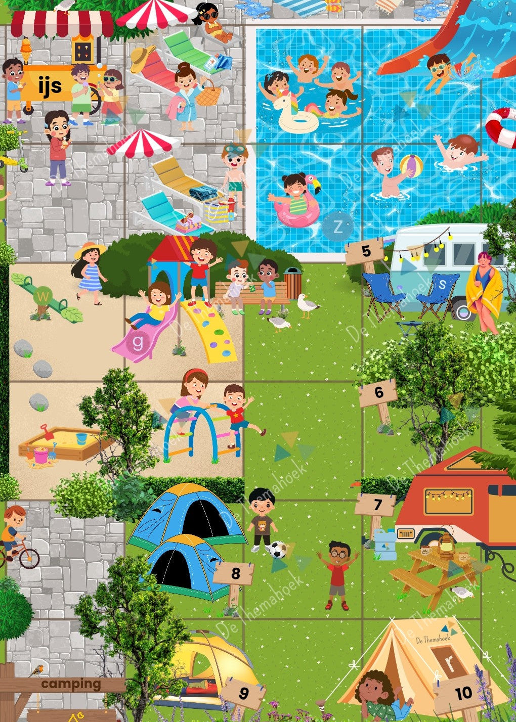 beebotmat, thema vakantie, kleuters, groep 1/2, thema camping, op vakantie, beebot, beebot mat, programmeren met kleuters, woordenschat, praatplaat, nt2 onderwijs, groep 3