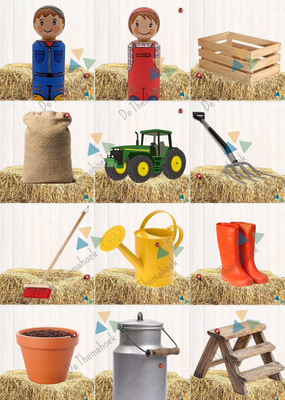 bewegend leren, thema boerderij, kleuters, groep 1/2, spel thema boerderij, op de boerderij, woordenschat thema boerderij, woordenschat, renspel thema beorderij, boerderijdieren spel, de themahoek, themahoek boerderij
