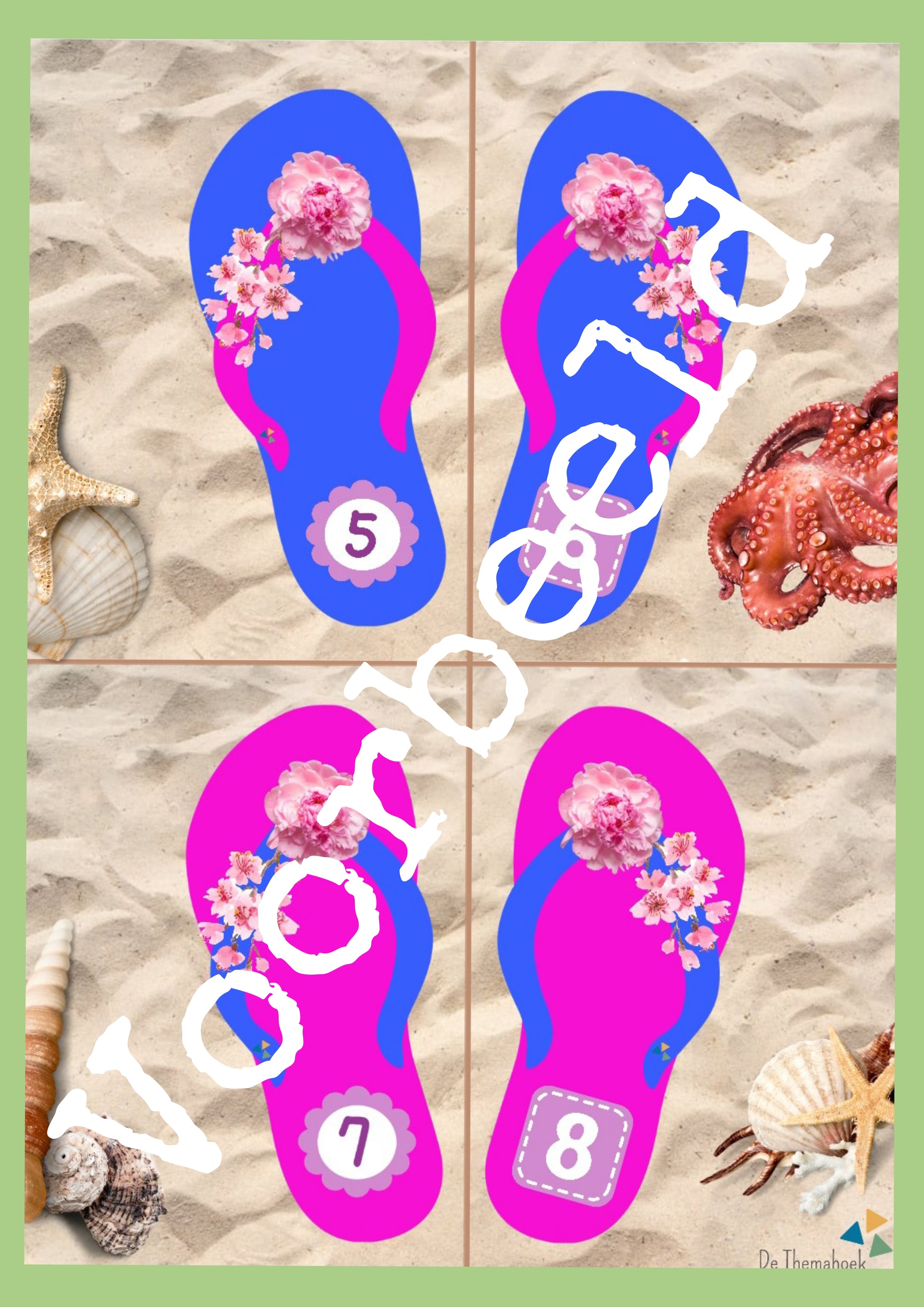 bewegend leren zomer, slippers op het strand, voor groep 1/2, de themahoek, theahoek