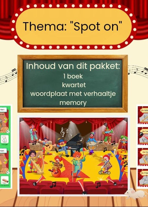 boekenpakket, thema spot on, kinderboekenweek 2026, thema cirus, thema theater, kleuters, groep 1/2, voorlezen, boeken, boek kinerboekeneek, kbw, de themahoek