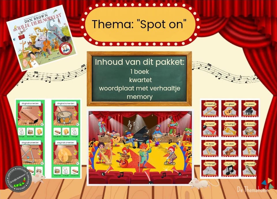 boekenpakket, thema spot on, kinderboekenweek 2026, thema cirus, thema theater, kleuters, groep 1/2, voorlezen, boeken, boek kinerboekeneek, kbw, de themahoek