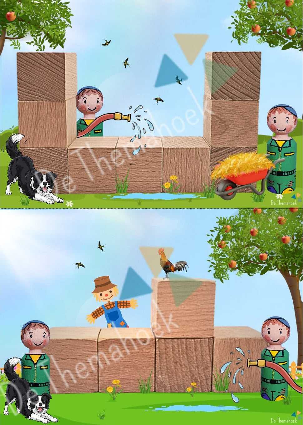 thema boerderij, kleuters, bouwen, bouwkaarten, bouwhoek, ruimtelijk inzicht, rekenen, tellen, hoeveelheden, boerderij, op de boerderij, themahoek, de themahoek, groep 1/2