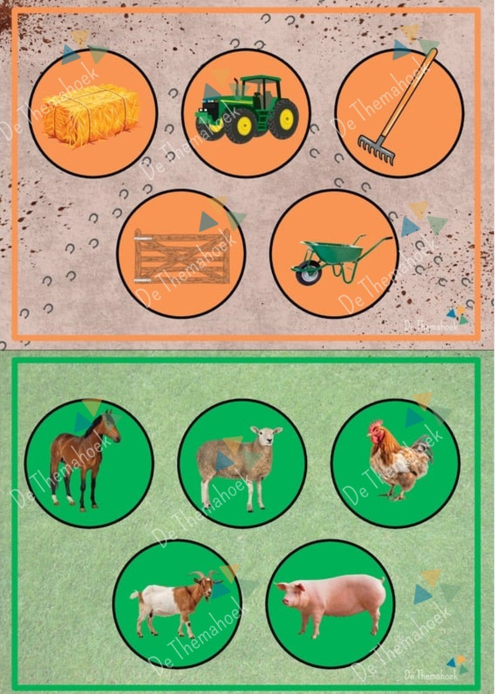 thema boerderij, kleuters, groep 1/2, dobbelspel, dobbelsteen, woordenschat, op de boerderij, gezelschapsspel, bordspel, woordenschat boerderij auditieve oefeningen, lotto, bingo, boerderij, thema lente