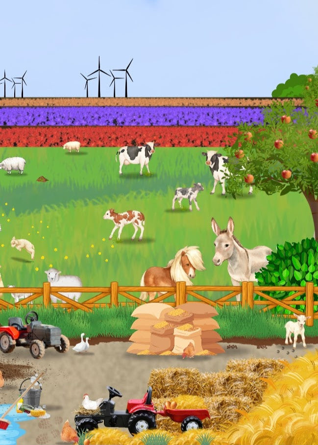 verteltafel, kleuters, groep 1/2, thema boerderij, op de boerderij, thema lente, spel, spelhoek, themahoek boerderij, de themahoek, woordenschat, nt2 onderwijs, houten poppetjes lente, boerderijdieren