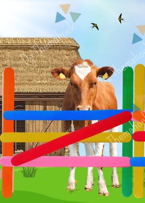 thema boerderij, bouwkaarten, telspel, dobbelspel, thema lente, boerderijdieren, de boerderijwinkel, kleuters, groep 1/2, bouwen, bouwhoek, de themahoek, rekenen, kleuren, thema kleuren