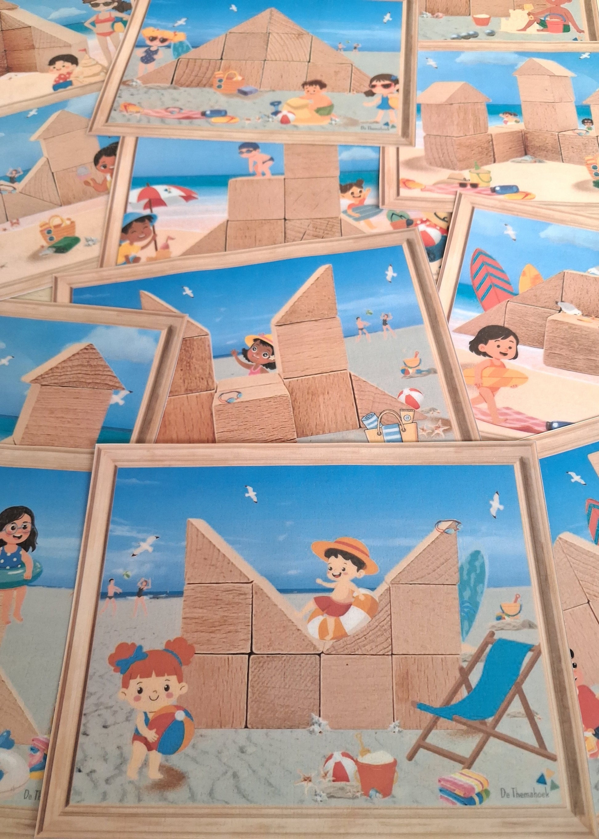 bouwhoek, bouwvoorbeelden, inloop thema vakantie, thema zomer, thema camping, thema op reis, thema strand en zee, kleuters, groep 1/2, inloop, inloopactiviteit, piccolo, bouwkaarten, bouwen, de themahoek, woordenschat, rekenen, letterkennis, cijferkennis, rijmen, bouwhoek