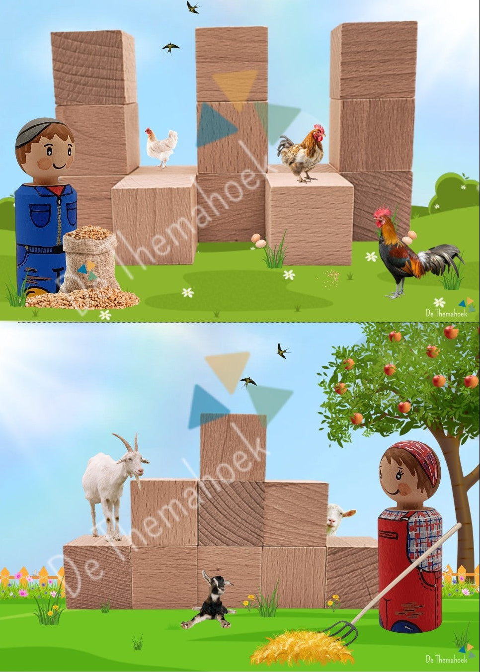 thema boerderij, kleuters, bouwen, bouwkaarten, bouwhoek, ruimtelijk inzicht, rekenen, tellen, hoeveelheden, boerderij, op de boerderij, themahoek, de themahoek, groep 1/2, thema op de boerderij, thema lente