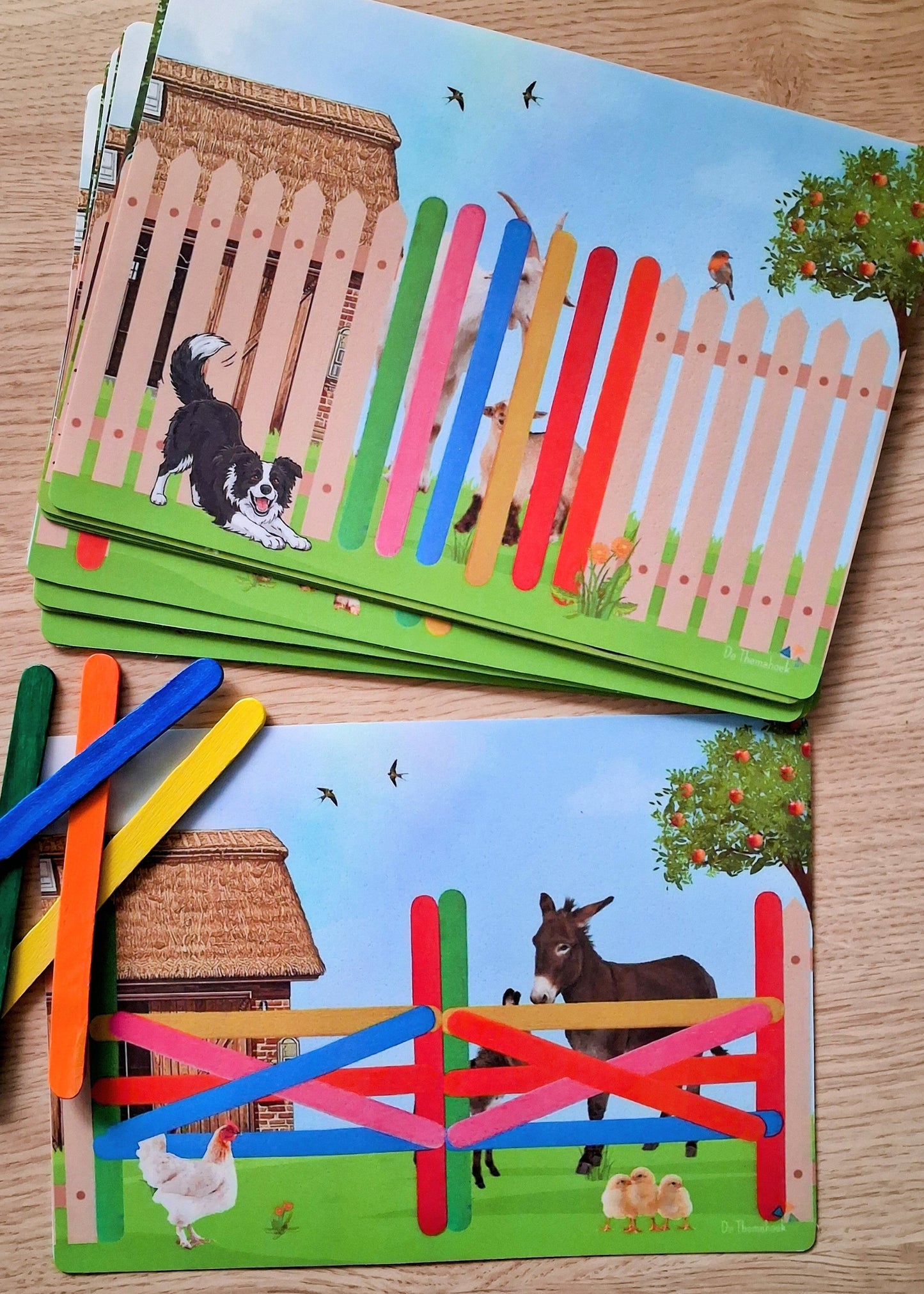 bouwkaarten voor kleuters in het thema boerderij, kleuren, boerderijdieren, kleuters, groep 1/2, de themahoek, themahoek