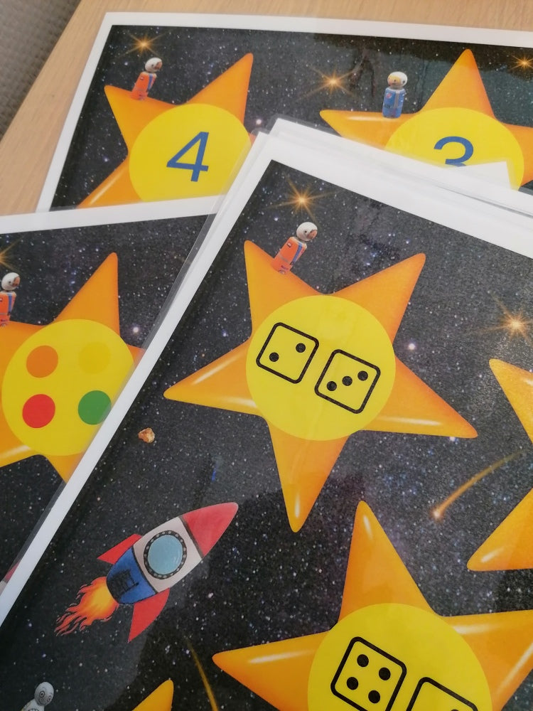 thema de ruimte, thema ruimte, kleuters, groep 1/2, tellen, cijferherkenning, kleur en vorm, ik wil de maan, woordenschat, de themahoek, themahoek