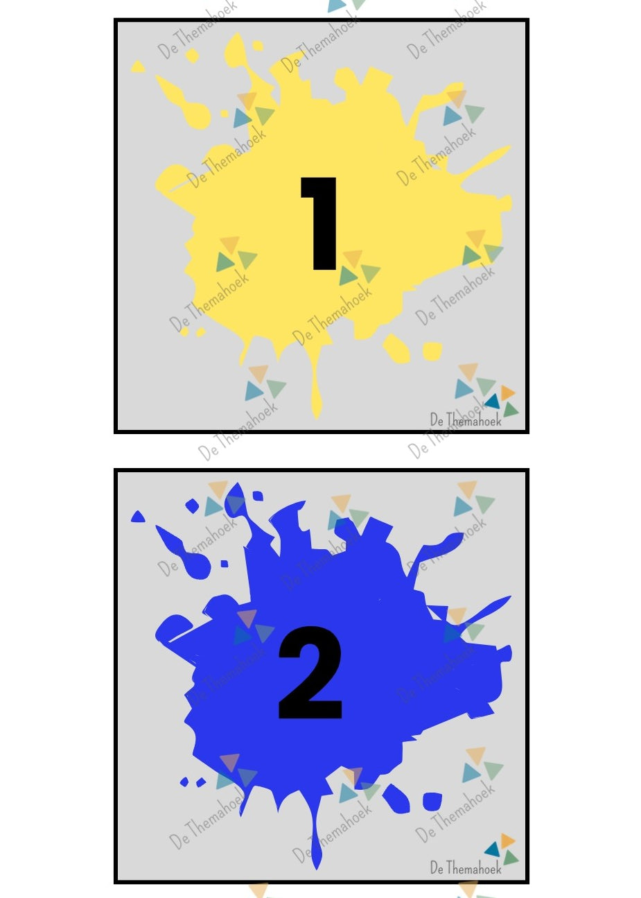 thema kunst cijferkaarten, de themahoek, thema kunst, thema museum, thema kleuren, cijfers tm 20, kleuters, cijferherkenning, getalrij, rekenen, spe thema kunst