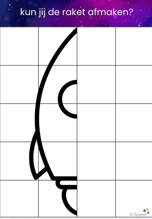 cijfertekeningen de ruimte, groep 1/2, kleuters, spiegelen de ruimte, de themahoek, themahoek, thema de ruimte