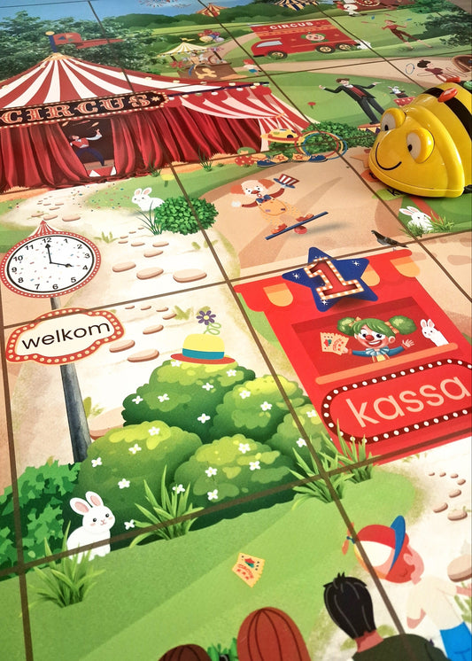 thema circus, beebot, bee bot,  kleuters, groep 1/2, beebotmat, thema spot on, woordenschat, tellen, cijfers, letters, burgerschap, rekenbegrippen, programmeren met kleuters, de themahoek, themahoek circus, thema circus kleuters, thema circus groep 1/2