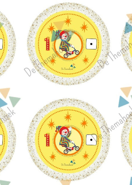 thema circus, kleuters, rekenen, groep 1/2, geld, themahoek circus, speelgeld circus, tellen, cijferherkenning, optellen en aftrekken, getalrij, cijferkaarten, telkaarten, de themahoek